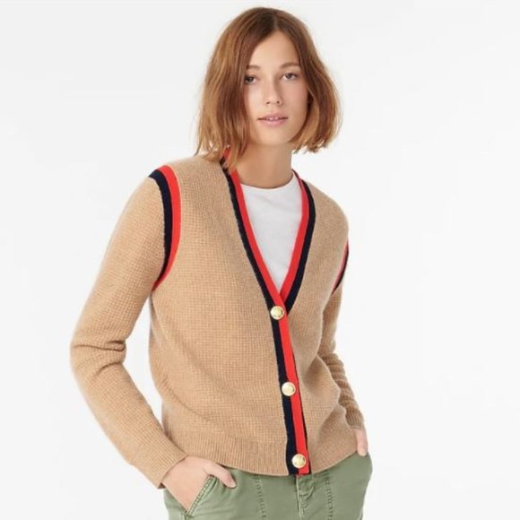 J Crew Cashmere Waffleknit Cardigan 